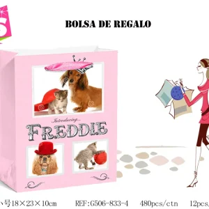 Pack 12 Bolsas Papel de Regalo 18x23x10cm Diseño Perro Firuláis 3E-03-C