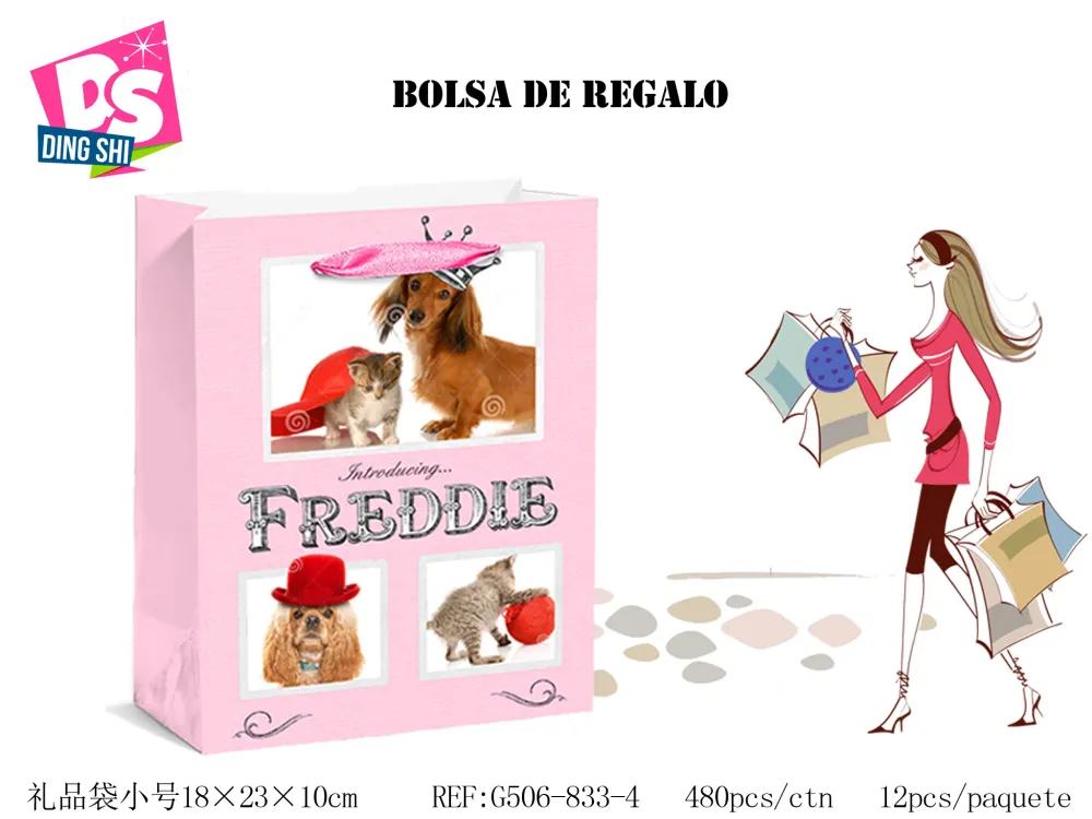 Pack 12 Bolsas Papel de Regalo 18x23x10cm Diseño Perro Firuláis 3E-03-C