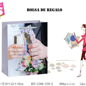 Pack 12 Bolsas Papel de Regalo 18x23x10cm Diseño Champán 3E-04-C