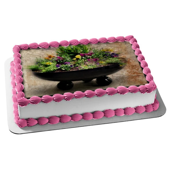 Adorno comestible para tarta con flores decorativas de color rosa y morado, imagen ABPID52535 A Birthday Place