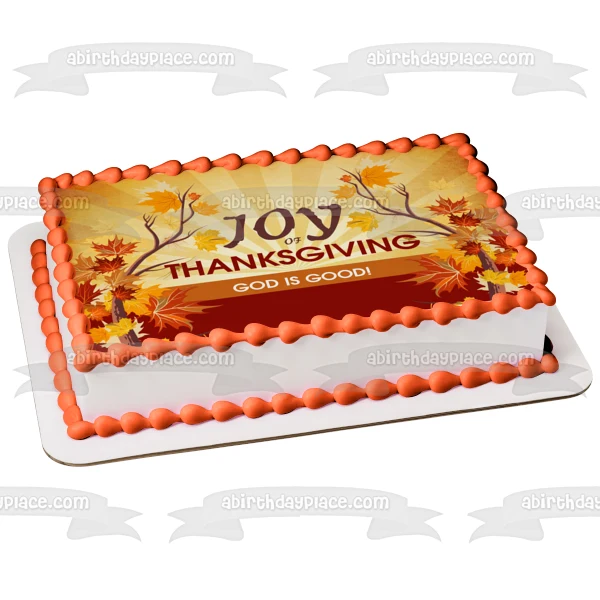 Alegrí de Acción de Gracias Dios es bueno Hojas de colores otoñales Imagen comestible para decoración de tarta ABPID52734...