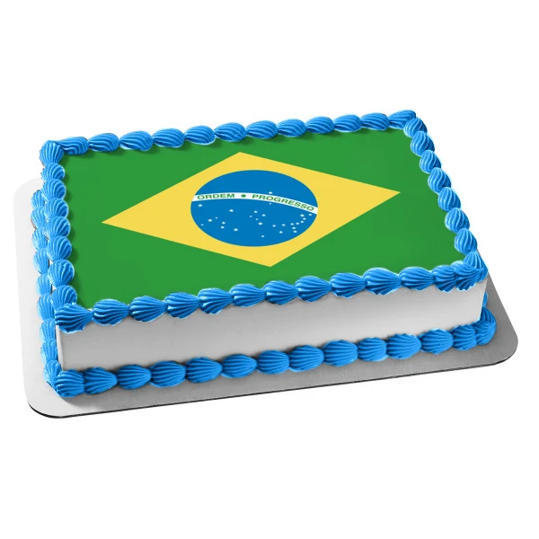 Bandera de Brasil Verde Amarillo Azul Ordem Progresso Imagen comestible para decoración de tarta ABPID13606 A Birthday Place
