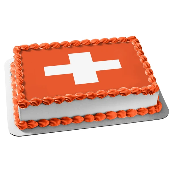 Bandera de Suiza campo rojo cruz suiza decoración comestible para tarta imagen ABPID13475 A Birthday Place
