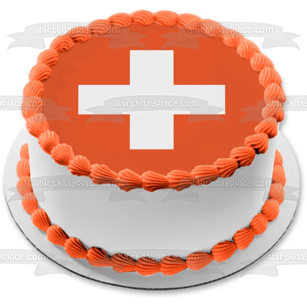 Bandera de Suiza campo rojo cruz suiza decoración comestible para tarta imagen ABPID13475 A Birthday Place