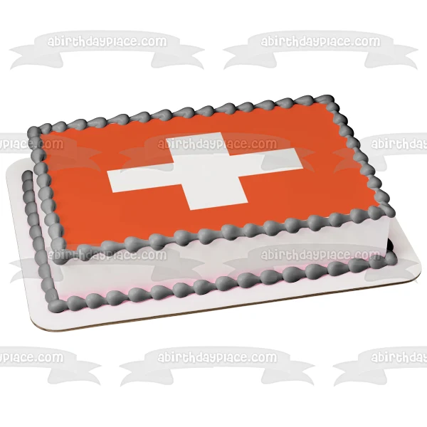 Bandera de Suiza campo rojo cruz suiza decoración comestible para tarta imagen ABPID13475 A Birthday Place