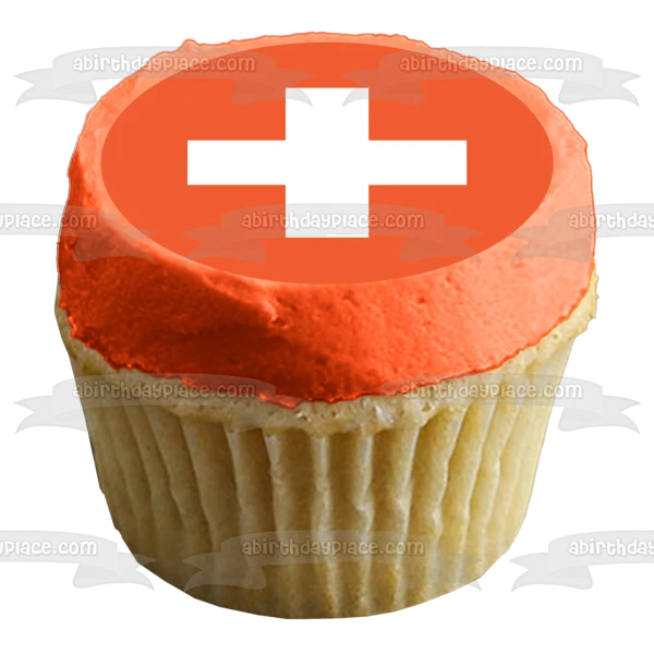 Bandera de Suiza campo rojo cruz suiza decoración comestible para tarta imagen ABPID13475 A Birthday Place
