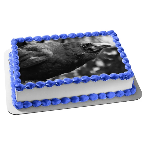 Cuervo blanco y negro naturaleza Edgar Allan Poe decoración comestible para tarta imagen ABPID52846 A Birthday Place