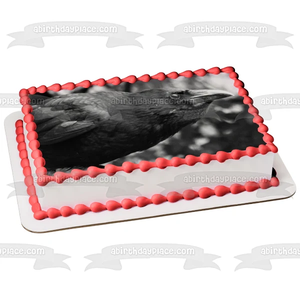 Cuervo blanco y negro naturaleza Edgar Allan Poe decoración comestible para tarta imagen ABPID52846 A Birthday Place