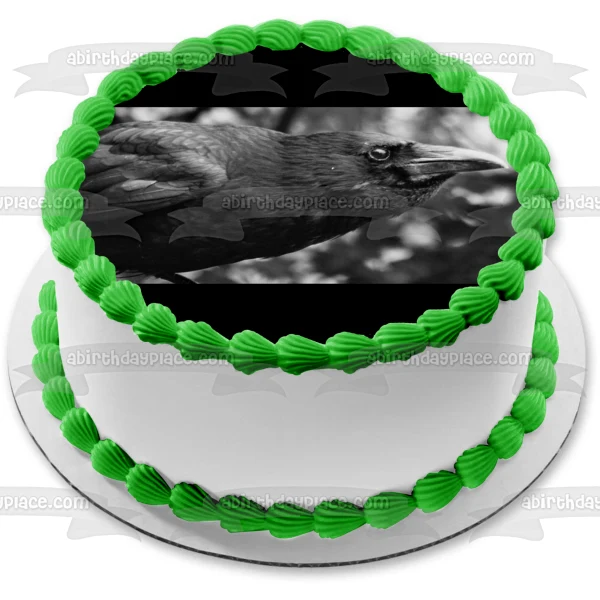 Cuervo blanco y negro naturaleza Edgar Allan Poe decoración comestible para tarta imagen ABPID52846 A Birthday Place