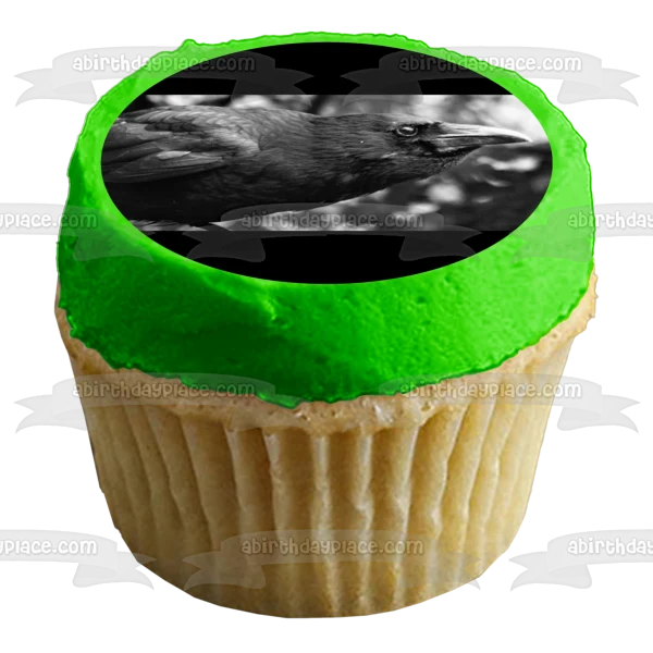 Cuervo blanco y negro naturaleza Edgar Allan Poe decoración comestible para tarta imagen ABPID52846 A Birthday Place