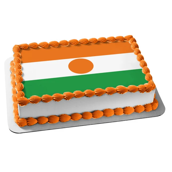 Decoración comestible para tarta con bandera de Níger, color naranja, blanco y verde, imagen ABPID13389 A Birthday Place