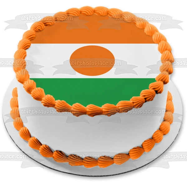 Decoración comestible para tarta con bandera de Níger, color naranja, blanco y verde, imagen ABPID13389 A Birthday Place