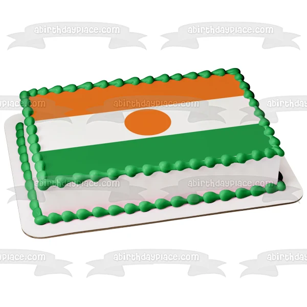 Decoración comestible para tarta con bandera de Níger, color naranja, blanco y verde, imagen ABPID13389 A Birthday Place