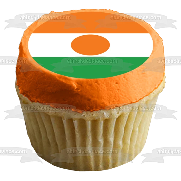 Decoración comestible para tarta con bandera de Níger, color naranja, blanco y verde, imagen ABPID13389 A Birthday Place