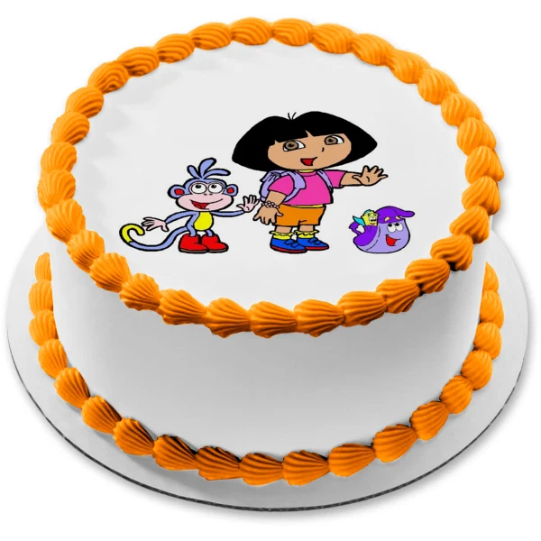 Dora la Exploradora Botas Mapa Mochila Agitando Decoración Comestible Para Tarta Imagen ABPID09565 A Birthday Place