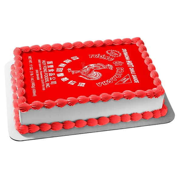 Etiqueta de salsa de chile picante Sriracha Imagen comestible para decoración de pastel ABPID52861 A Birthday Place