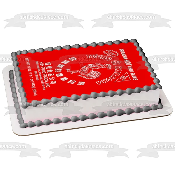 Etiqueta de salsa de chile picante Sriracha Imagen comestible para decoración de pastel ABPID52861 A Birthday Place