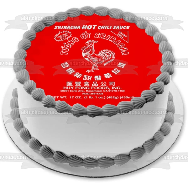 Etiqueta de salsa de chile picante Sriracha Imagen comestible para decoración de pastel ABPID52861 A Birthday Place