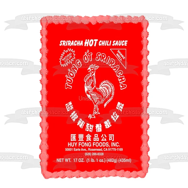 Etiqueta de salsa de chile picante Sriracha Imagen comestible para decoración de pastel ABPID52861 A Birthday Place