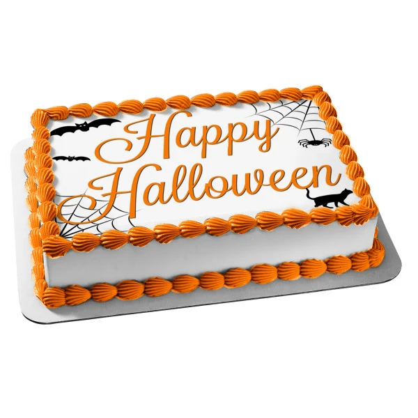 Feliz Halloween Murciélagos Gato Arañ Telarañ Decoración comestible para tarta Imagen ABPID52684 A Birthday Place