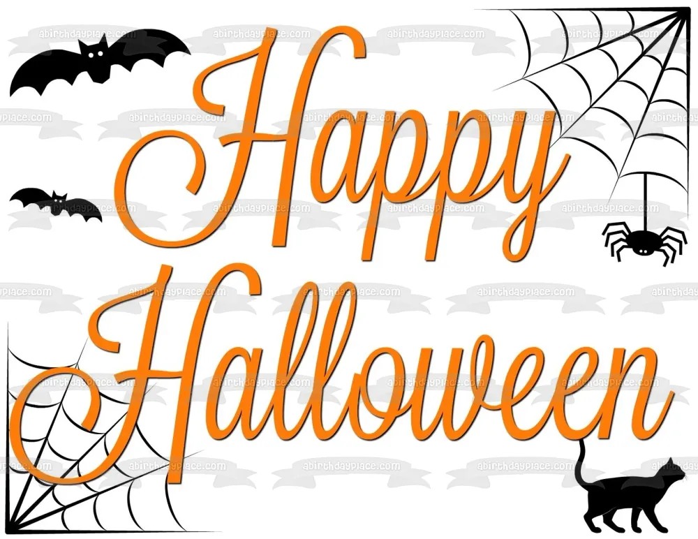 Feliz Halloween Murciélagos Gato Arañ Telarañ Decoración comestible para tarta Imagen ABPID52684 A Birthday Place