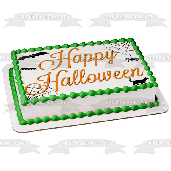 Feliz Halloween Murciélagos Gato Arañ Telarañ Decoración comestible para tarta Imagen ABPID52684 A Birthday Place