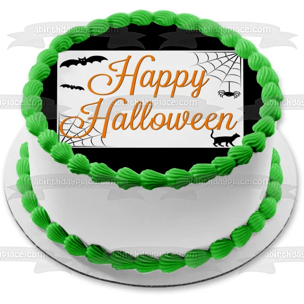Feliz Halloween Murciélagos Gato Arañ Telarañ Decoración comestible para tarta Imagen ABPID52684 A Birthday Place