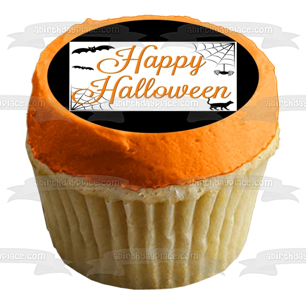 Feliz Halloween Murciélagos Gato Arañ Telarañ Decoración comestible para tarta Imagen ABPID52684 A Birthday Place