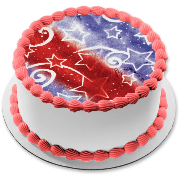 Fondo azul y rojo Estrellas blancas Imagen comestible para decoración de tarta ABPID13087 A Birthday Place