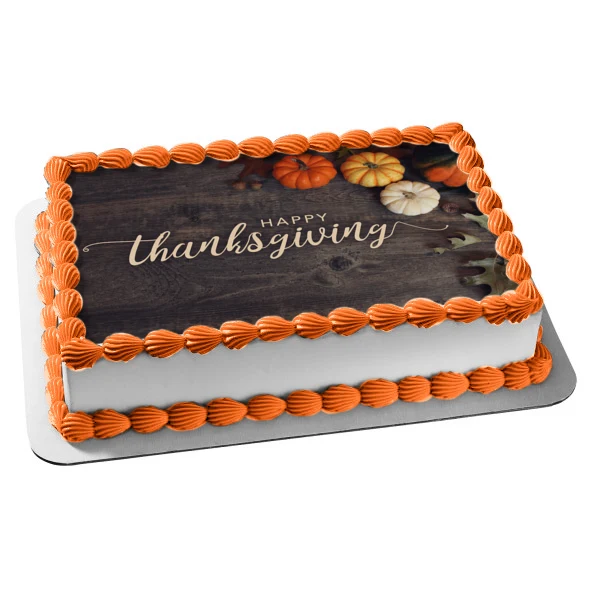 Imagen comestible para decoración de tarta de calabazas de Acción de Gracias feliz ABPID52723 A Birthday Place