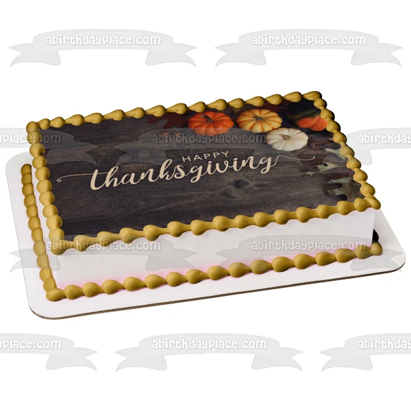 Imagen comestible para decoración de tarta de calabazas de Acción de Gracias feliz ABPID52723 A Birthday Place