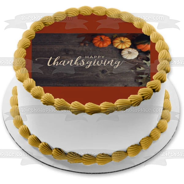Imagen comestible para decoración de tarta de calabazas de Acción de Gracias feliz ABPID52723 A Birthday Place