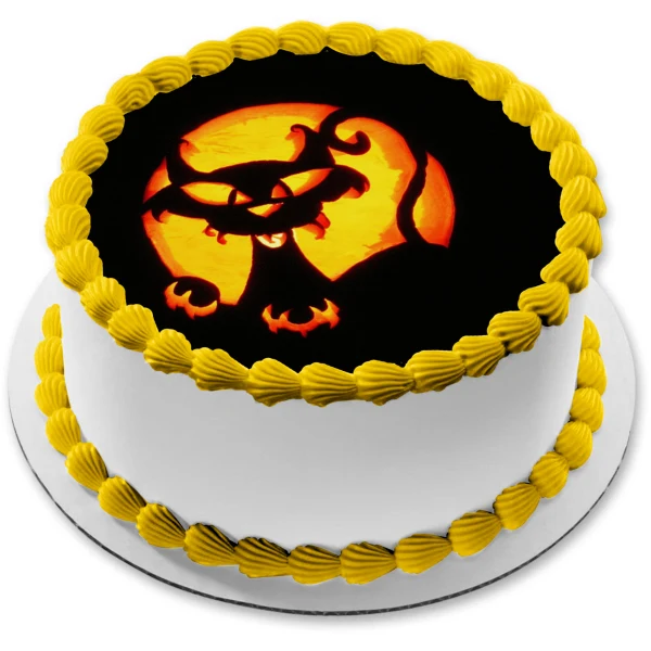 Imagen comestible para decoración de tarta con diseño de gato aterrador de Feliz Halloween ABPID52682 A Birthday Place
