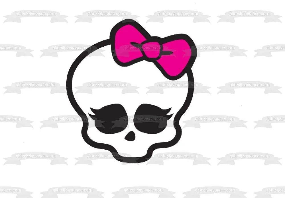 Imagen comestible para decoración de tarta con lazo rosa y calavera de Monster High ABPID52761 A Birthday Place