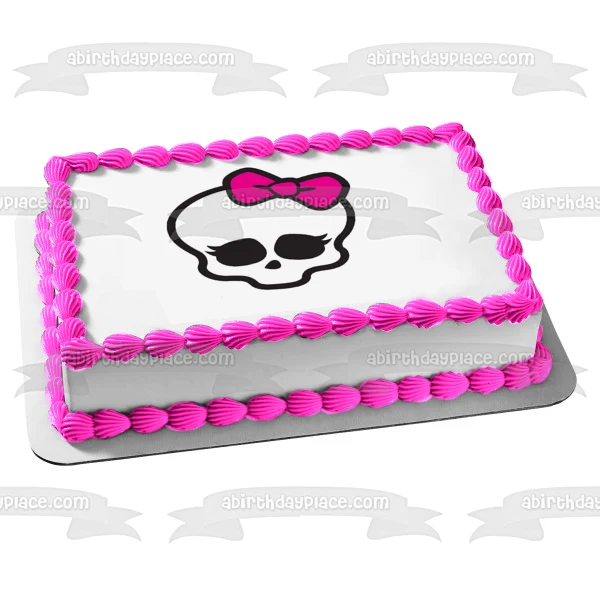 Imagen comestible para decoración de tarta con lazo rosa y calavera de Monster High ABPID52761 A Birthday Place