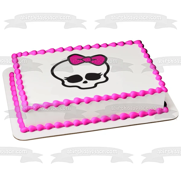 Imagen comestible para decoración de tarta con lazo rosa y calavera de Monster High ABPID52761 A Birthday Place