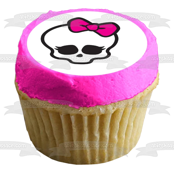 Imagen comestible para decoración de tarta con lazo rosa y calavera de Monster High ABPID52761 A Birthday Place