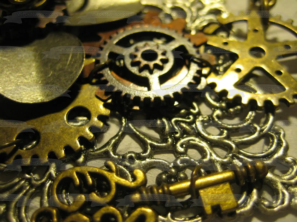 Imagen comestible para decoración de tarta con engranajes Steampunk ABPID52564 A Birthday Place