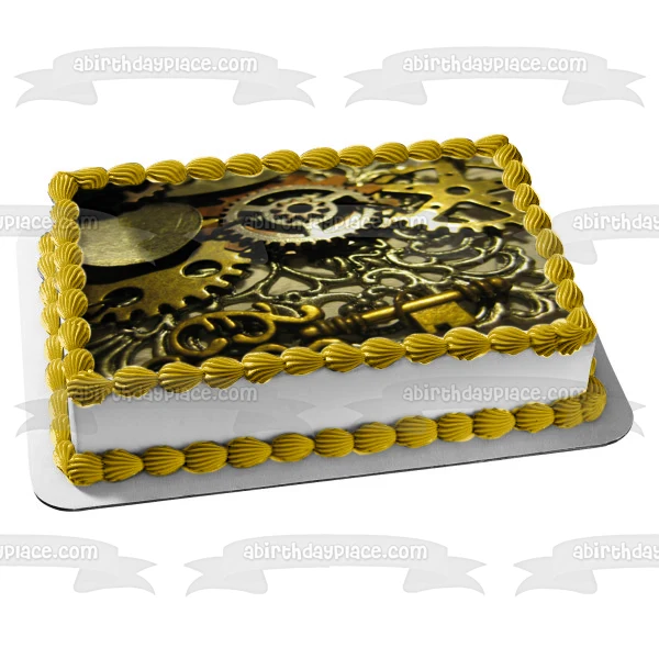 Imagen comestible para decoración de tarta con engranajes Steampunk ABPID52564 A Birthday Place