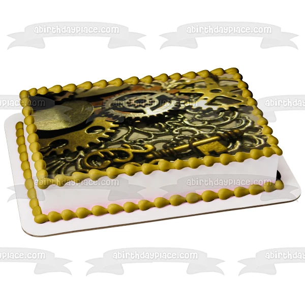 Imagen comestible para decoración de tarta con engranajes Steampunk ABPID52564 A Birthday Place