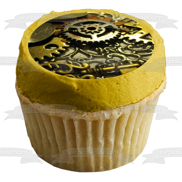 Imagen comestible para decoración de tarta con engranajes Steampunk ABPID52564 A Birthday Place