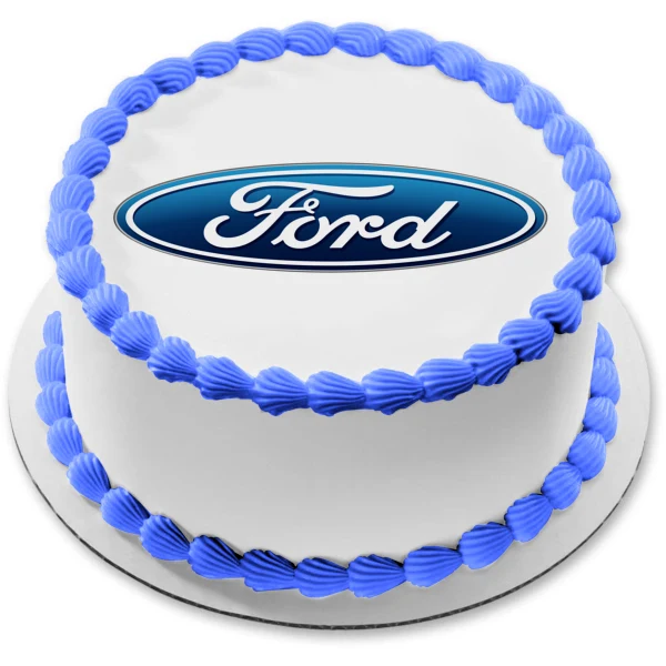 Imagen de decoración comestible ovalada para tarta con el logotipo de Ford Car Company, color azul y blanco, ABPID52190 A...