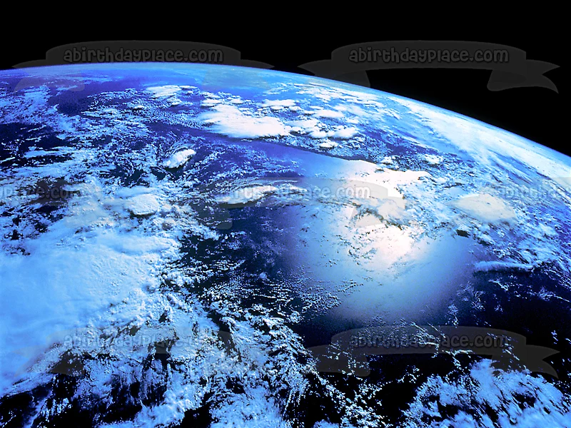 Imagen de decoración comestible para tarta con vista de la Tierra desde el espacio exterior ABPID52562 A Birthday Place
