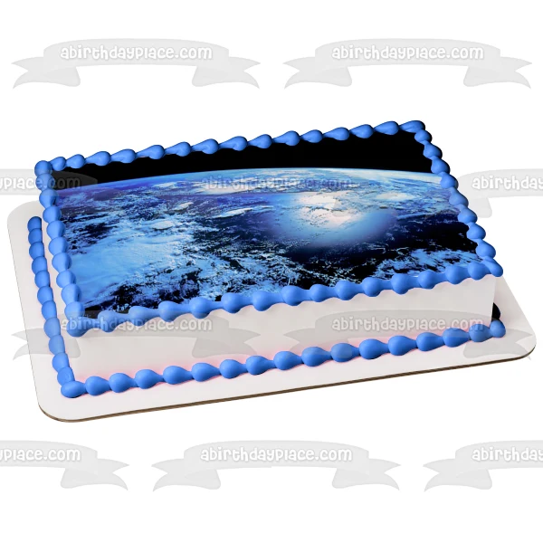 Imagen de decoración comestible para tarta con vista de la Tierra desde el espacio exterior ABPID52562 A Birthday Place