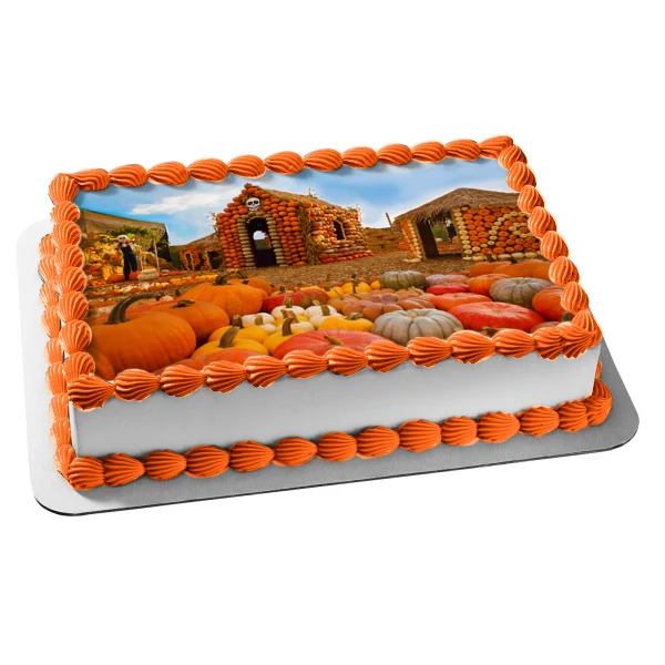 Imagen de decoración comestible para tarta de Happy Halloween Pumpkin Houses ABPID52692 A Birthday Place
