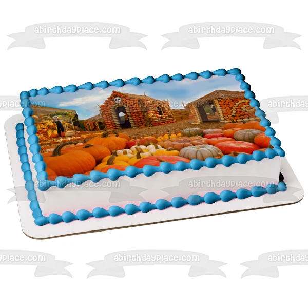 Imagen de decoración comestible para tarta de Happy Halloween Pumpkin Houses ABPID52692 A Birthday Place