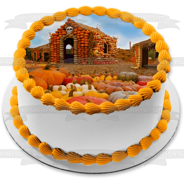 Imagen de decoración comestible para tarta de Happy Halloween Pumpkin Houses ABPID52692 A Birthday Place
