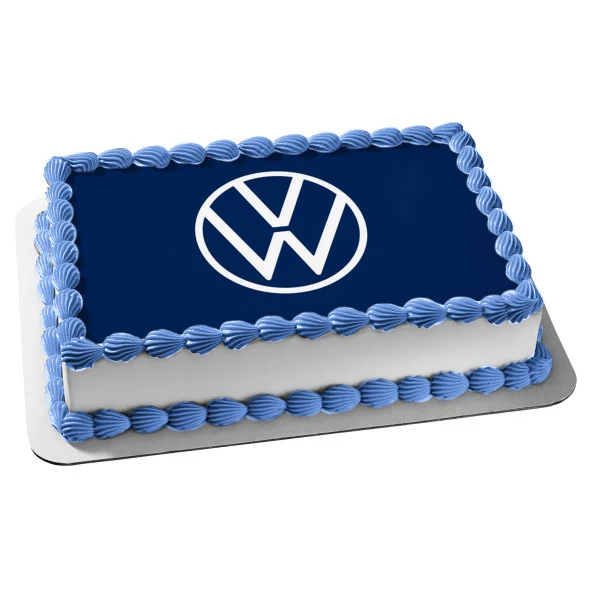 Logotipo de Volkswagen VW Car Company, decoración comestible para tarta, color blanco y azul, imagen ABPID52194 A Birthday...