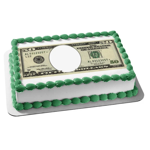 Marco de imagen comestible para decoración de tarta con billete de 50 dólares de los Estados Unidos de América ABPID09361...