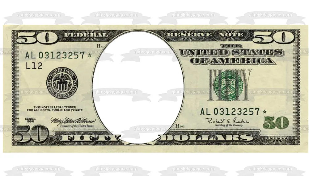 Marco de imagen comestible para decoración de tarta con billete de 50 dólares de los Estados Unidos de América ABPID09361...